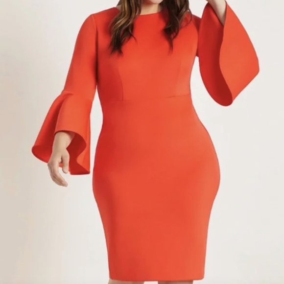 Eloquii Dresses & Skirts - Eloquii Red Bell Flare Sleeve Scuba Dress